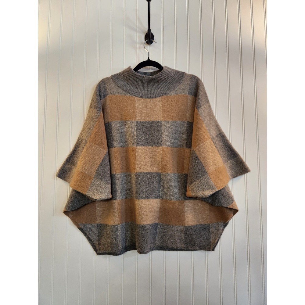 NEW Note Anita Women Camel Grey Merino Wool‎ Cashmere Blend Poncho Sweater